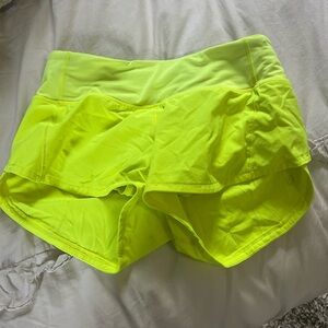 Lululemon neon speed up shorts SIZE 0